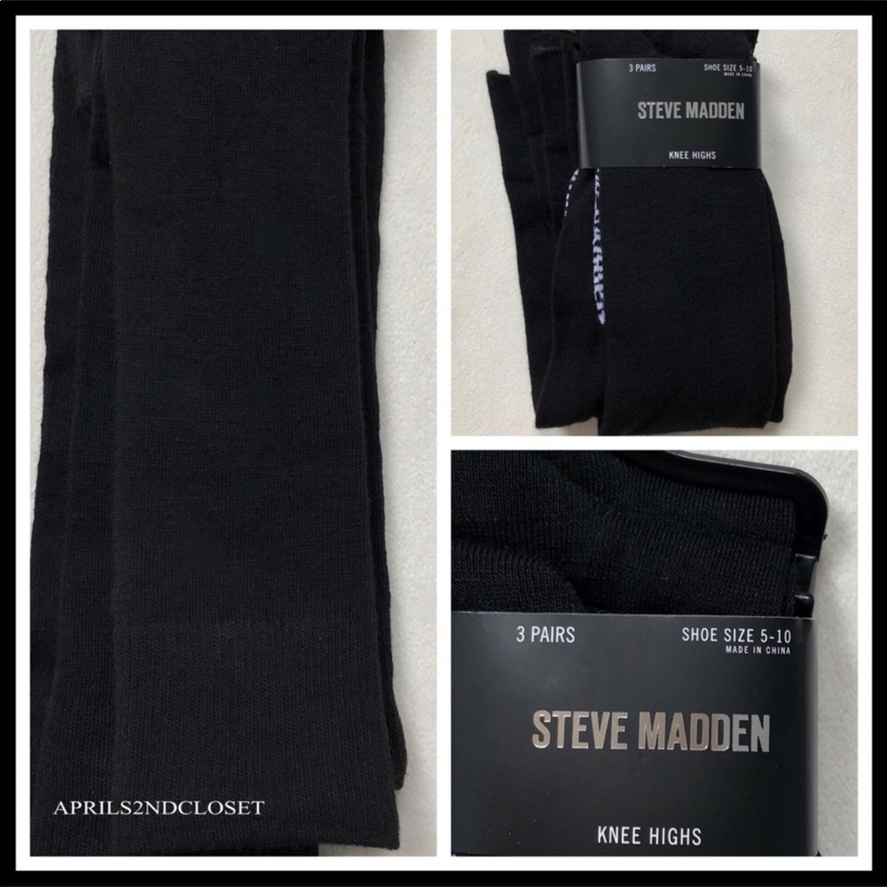 STEVE MADDEN 3 BLACK TALL KNEE HIGH BOOT SOCKS A3C - Picture 11 of 16